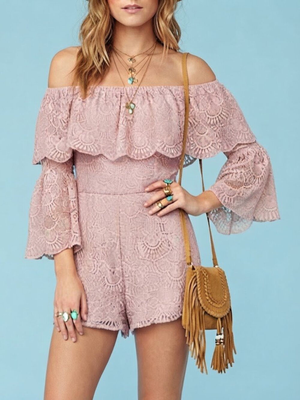 Blush Pink Lace Off-Shoulder Romper